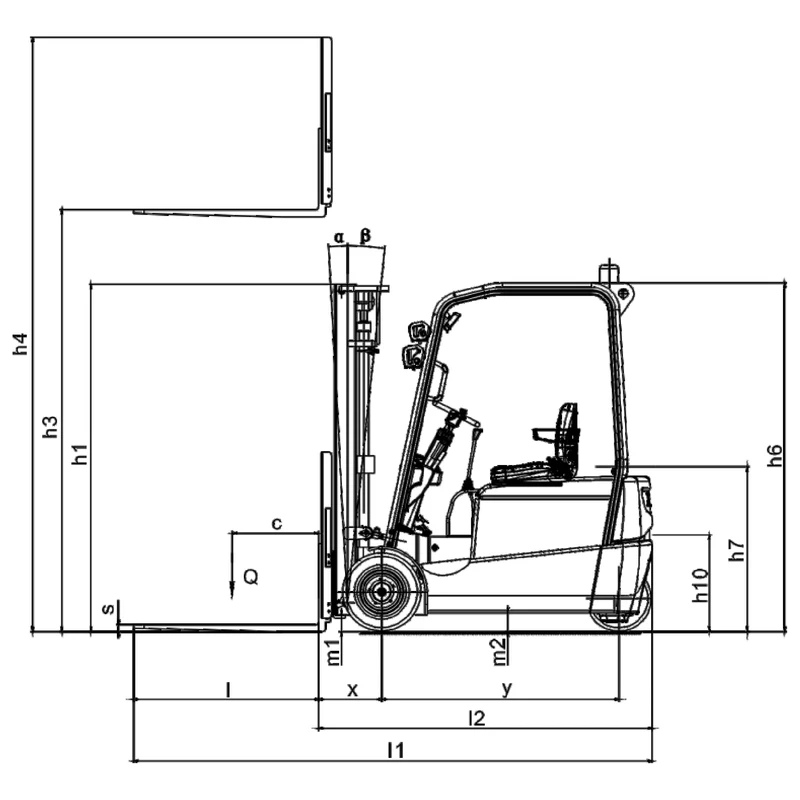 ECV20T elektrikli forklift, 3000-6200 mm kaldırma yüksekliği