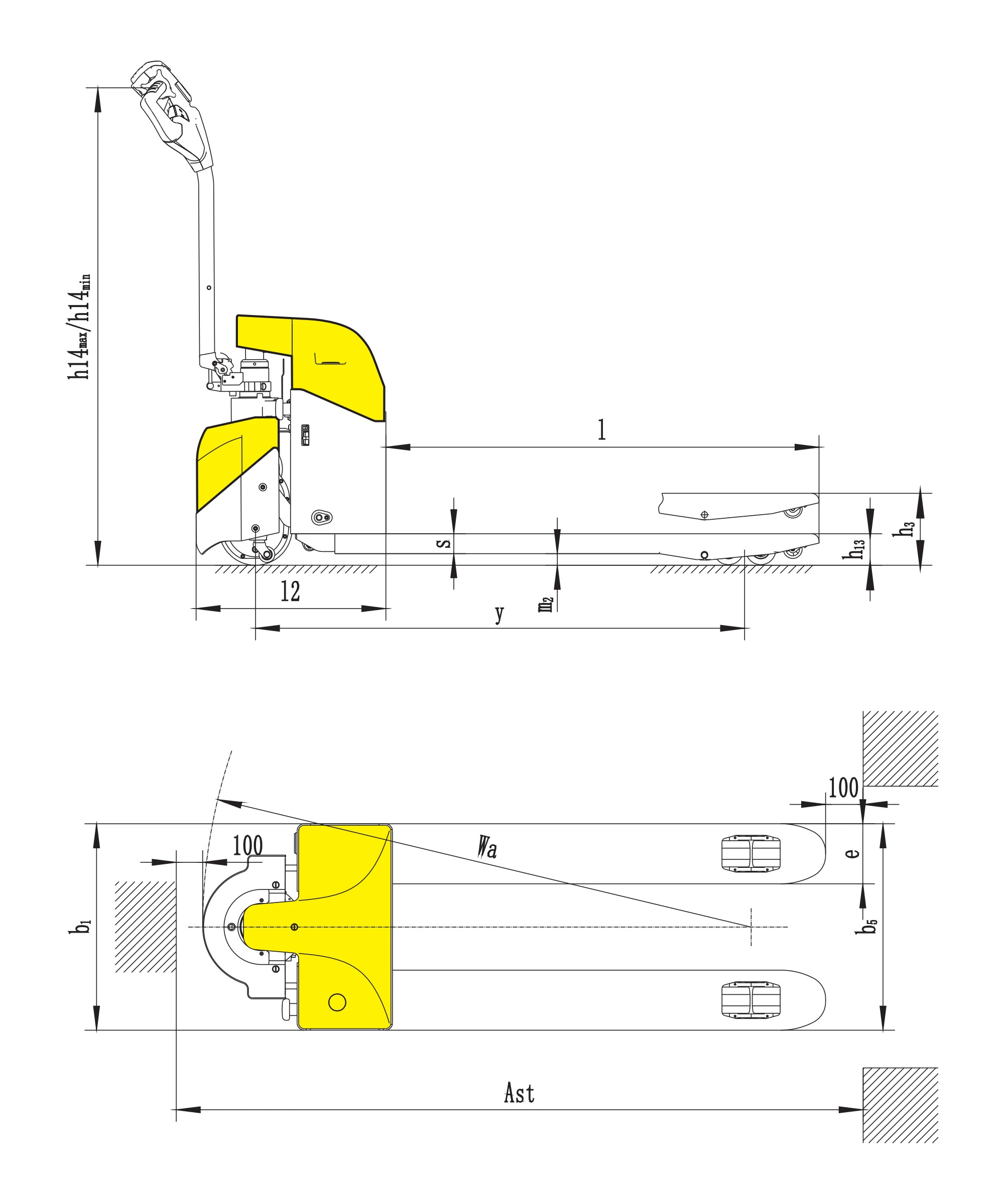 1500-2000 kg kapasiteli yaya kumandalı akülü transpalet