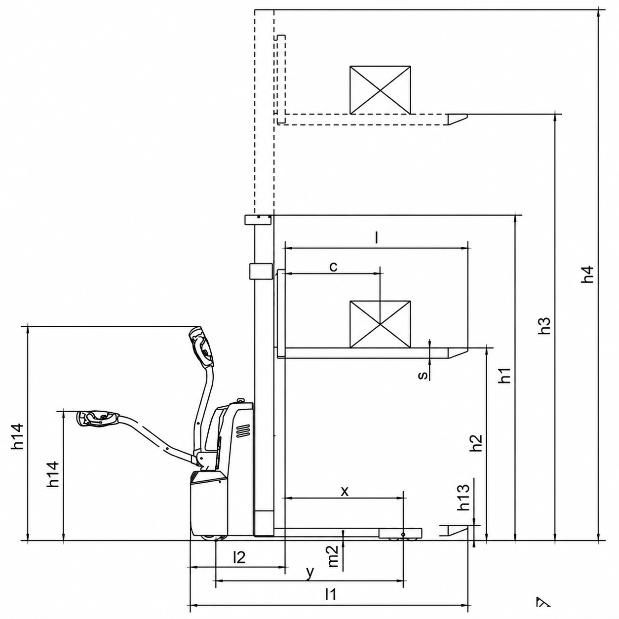 EVV10B EVV12B EVV15B istif makinesi teknik ölçü çizimi