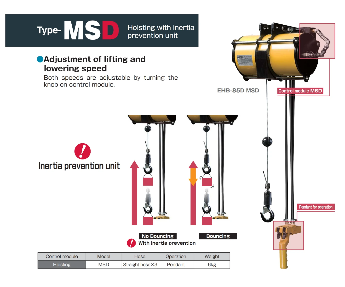 ENDO EHB-85D-MSD ATEX pnömatik yük dengeleyici ve MSD modülü