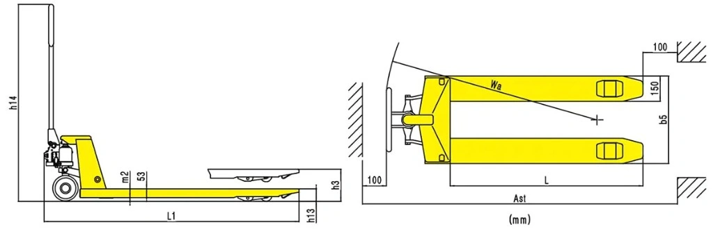 RPV2000E 2000 kg manuel transpalet ölçüleri