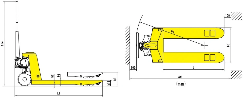 RPV5000HD 5000 kg manuel transpalet ölçü çizimi