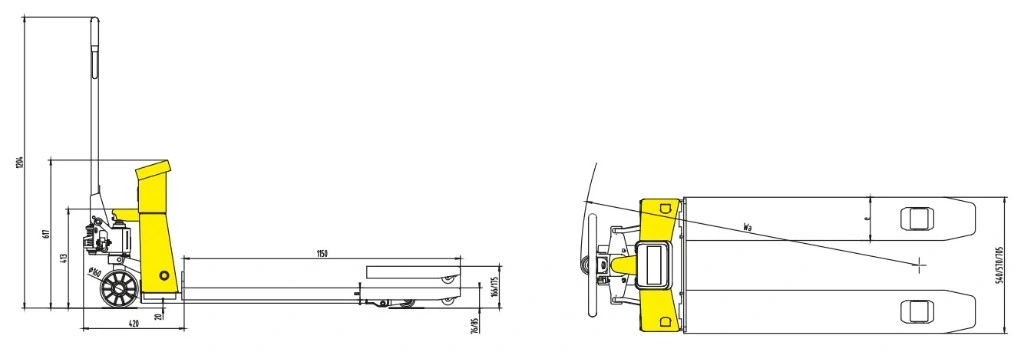 RPVV2500 2500 kg terazili transpalet ölçüleri