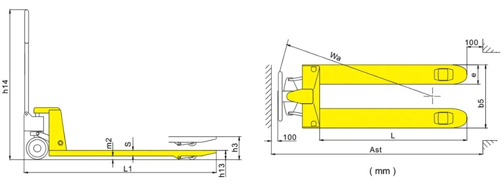 RPV2500STD/RPV3000STD standart manuel transpalet ölçüleri