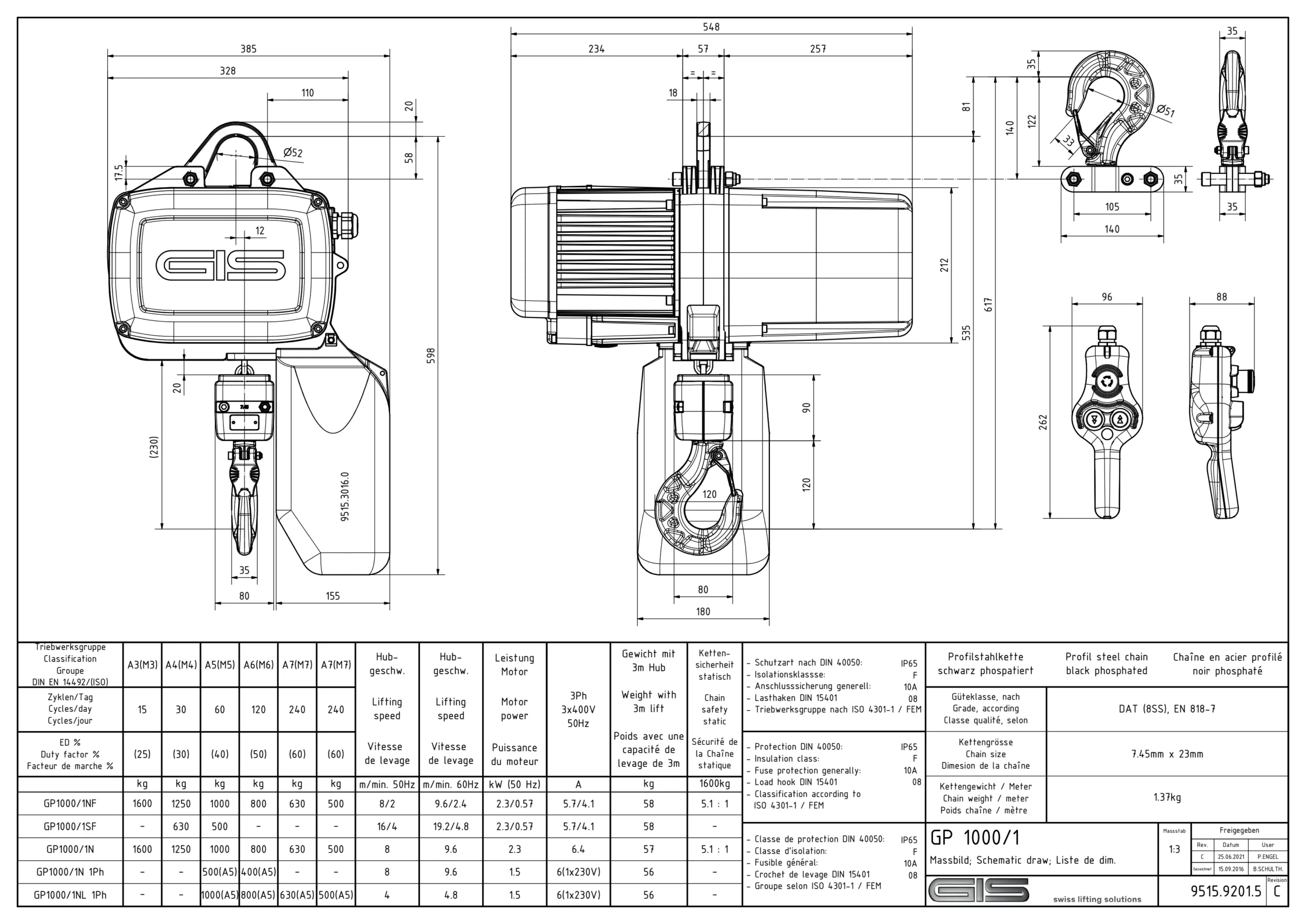 GIS GP1000 endüstriyel elektrikli zincirli caraskal
