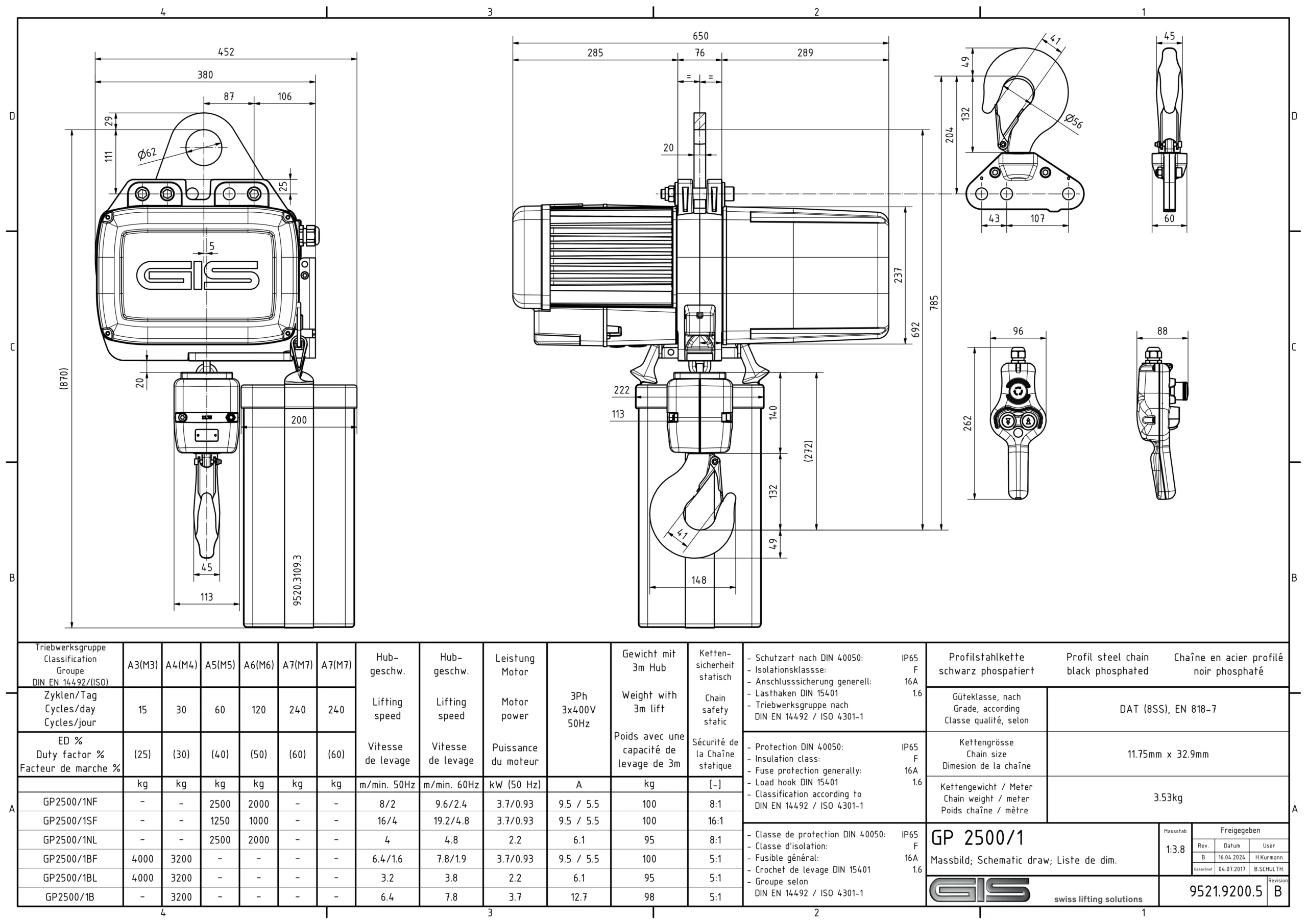 GIS GP2500 elektrikli zincirli caraskal 1000–6300 kg